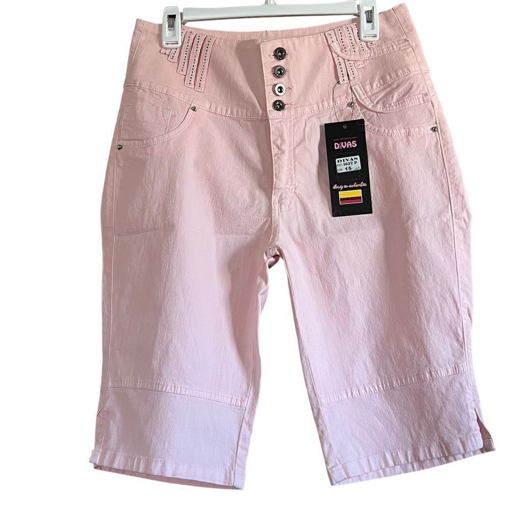Divas Pink Cotton Blend Capri Pants Button Fly Casual Summer Shorts Size 15